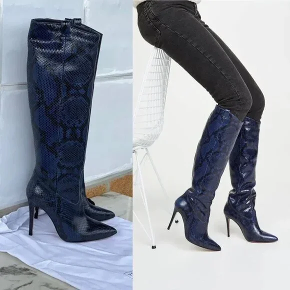 Veronica Beard Wyn Snake-Embossed Leather Boots size 6.5 - Picture 1 of 12